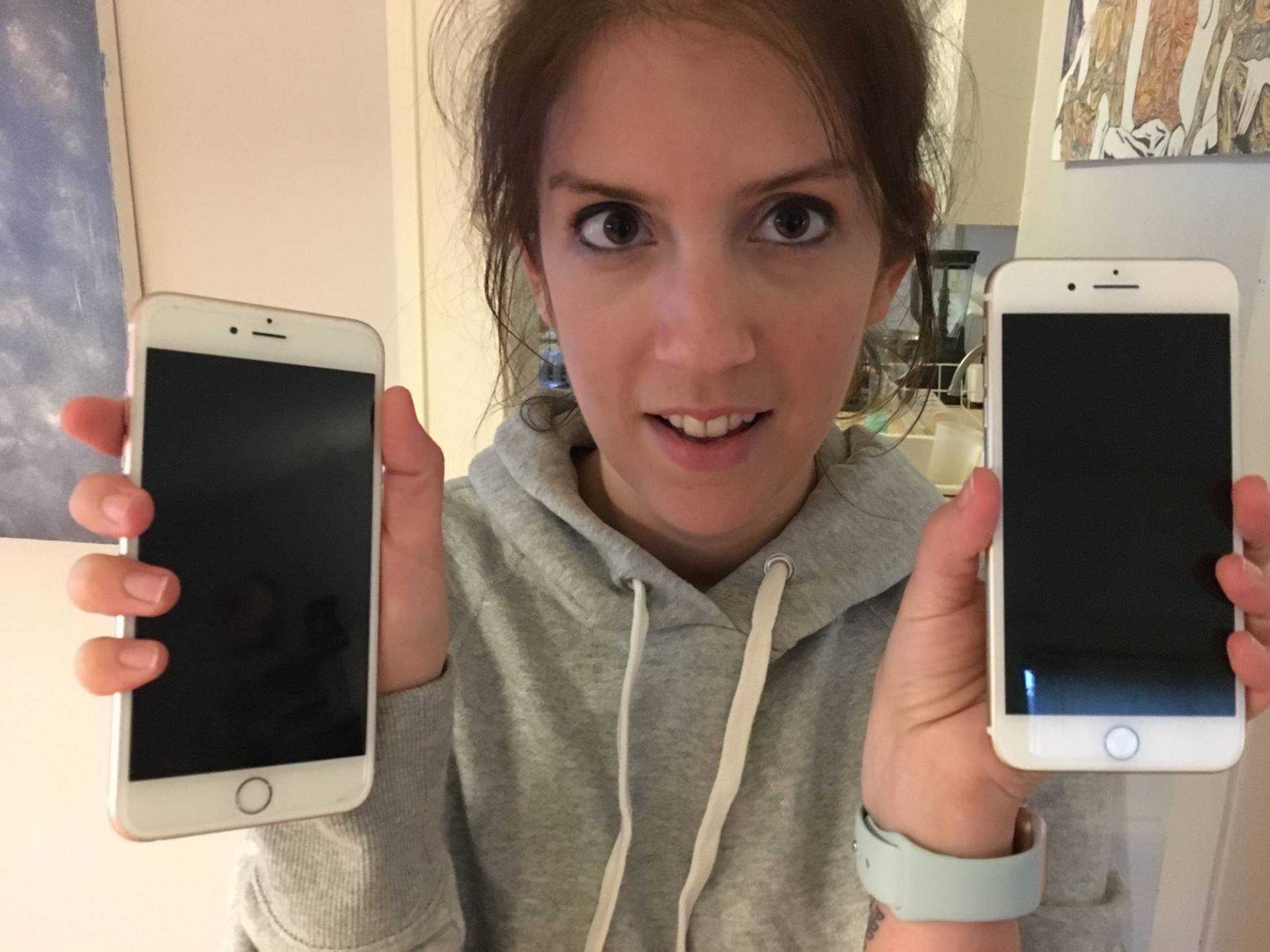 Me with the iPhone 6S Plus and 7, before I traded in my 6S Plus. They look the same, no?